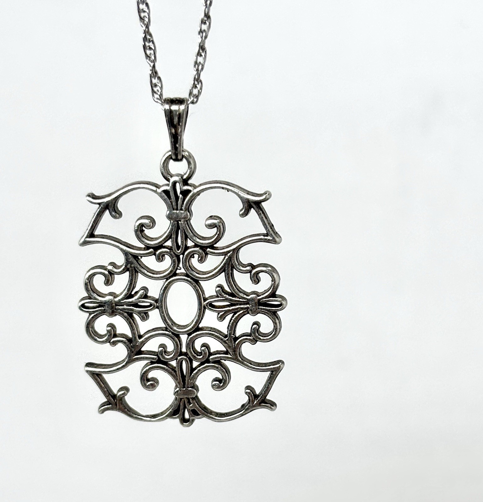James Craig Sterling Silver Open Scrollwork Pendant Necklace Baroque Gothic Rev
