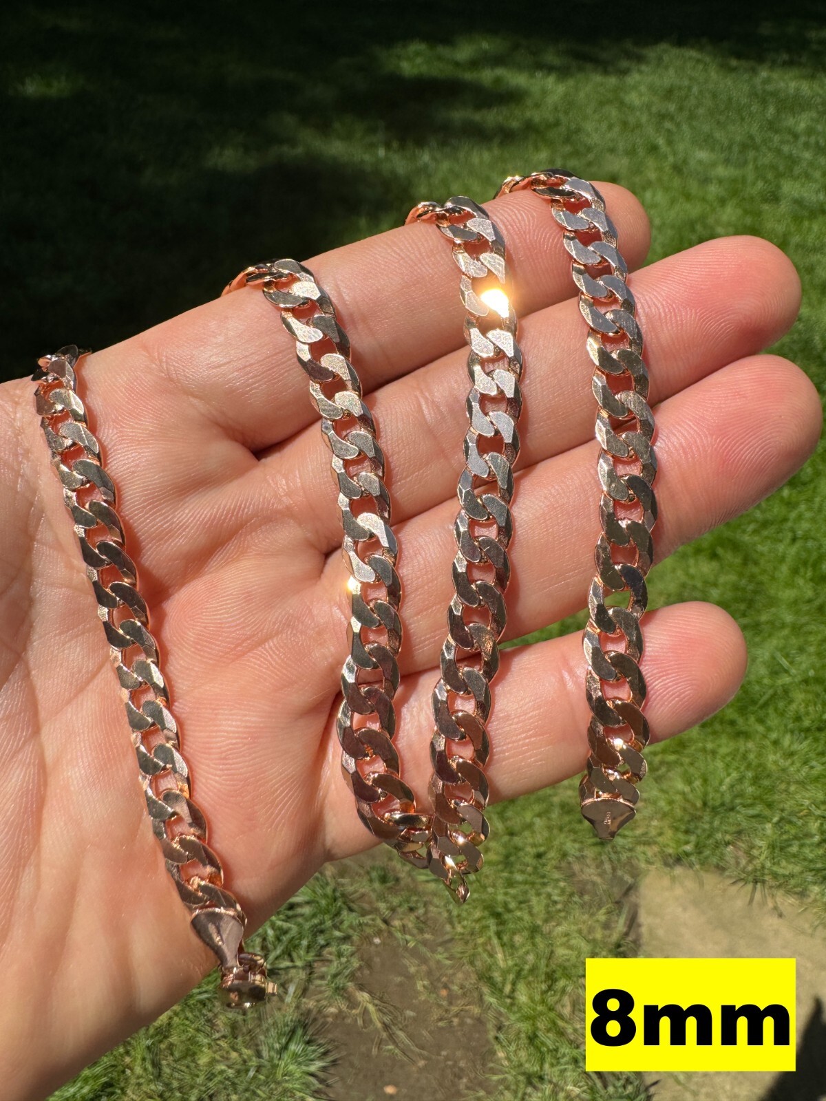 14k Rose Gold Plated REAL Solid 925 Silver Flat Cuban Link Chain Necklace 3-8mm