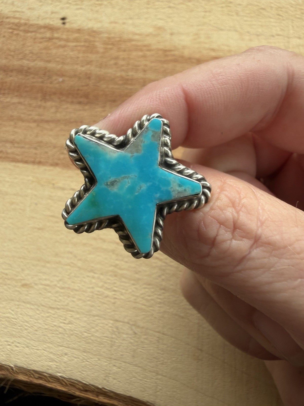 Navajo handmade by Johnny Dixon 925 SS native Star Kingman Turquoise adj