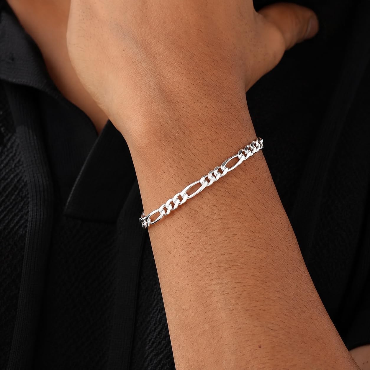 Waitsoul 5MM sterling silver Figaro Bracelet 925 Silver Link Chain Bracelet