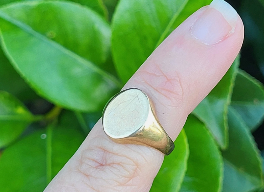 Antique 10K Yellow Gold Blank Oval Signet Initial Pinky Ring Sz 3.25