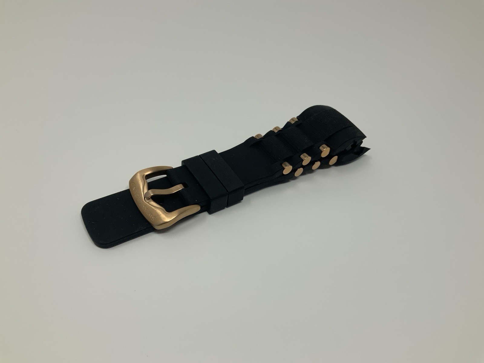 NOS Swiss Legend Black Rubber with rose gold buckle 19mm