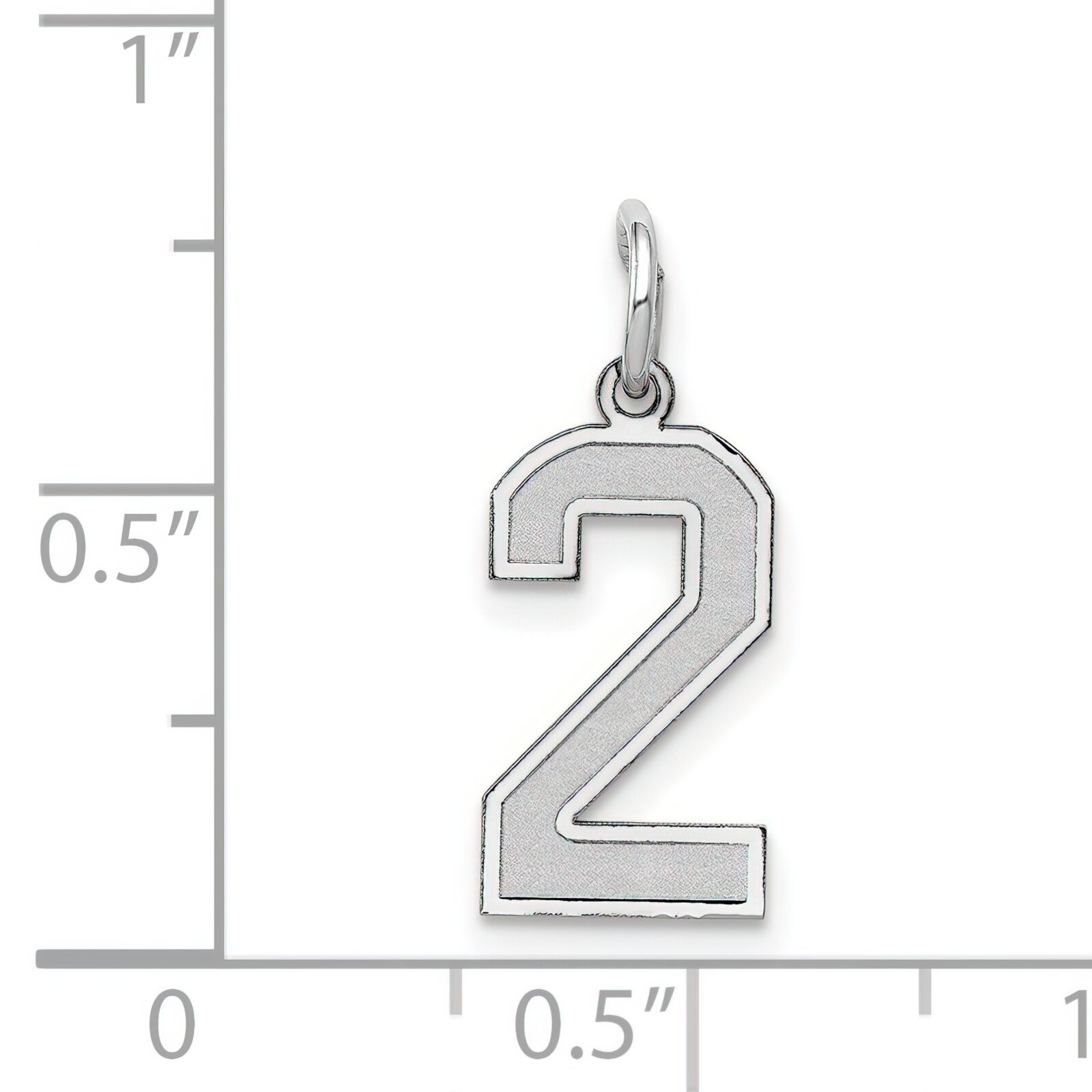 14K White Gold Small Satin Number 2 Charm Pendant Jewerly 19mm x 7mm