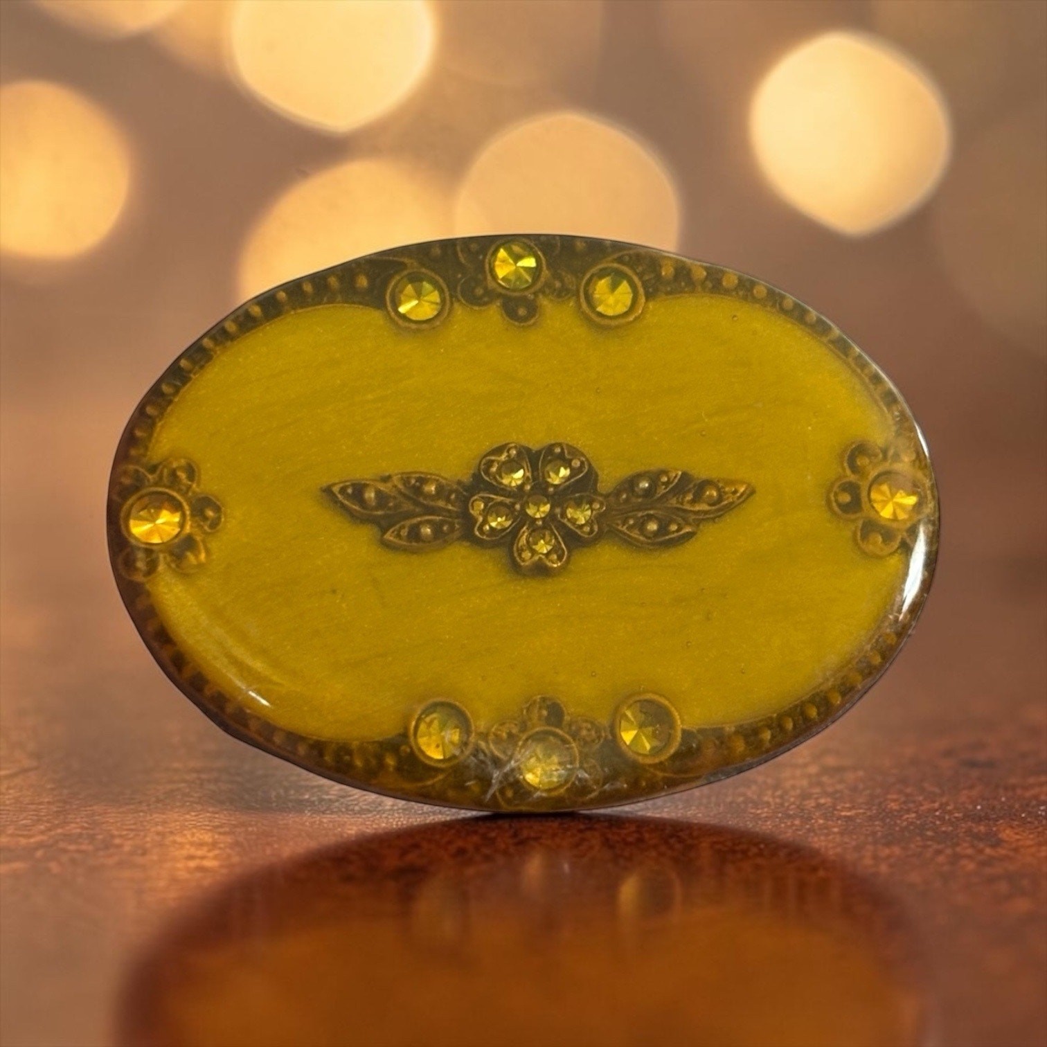 Art Deco Butterscotch Resin Coated Rhinestone Brooch Honey Amber Floral 1930s