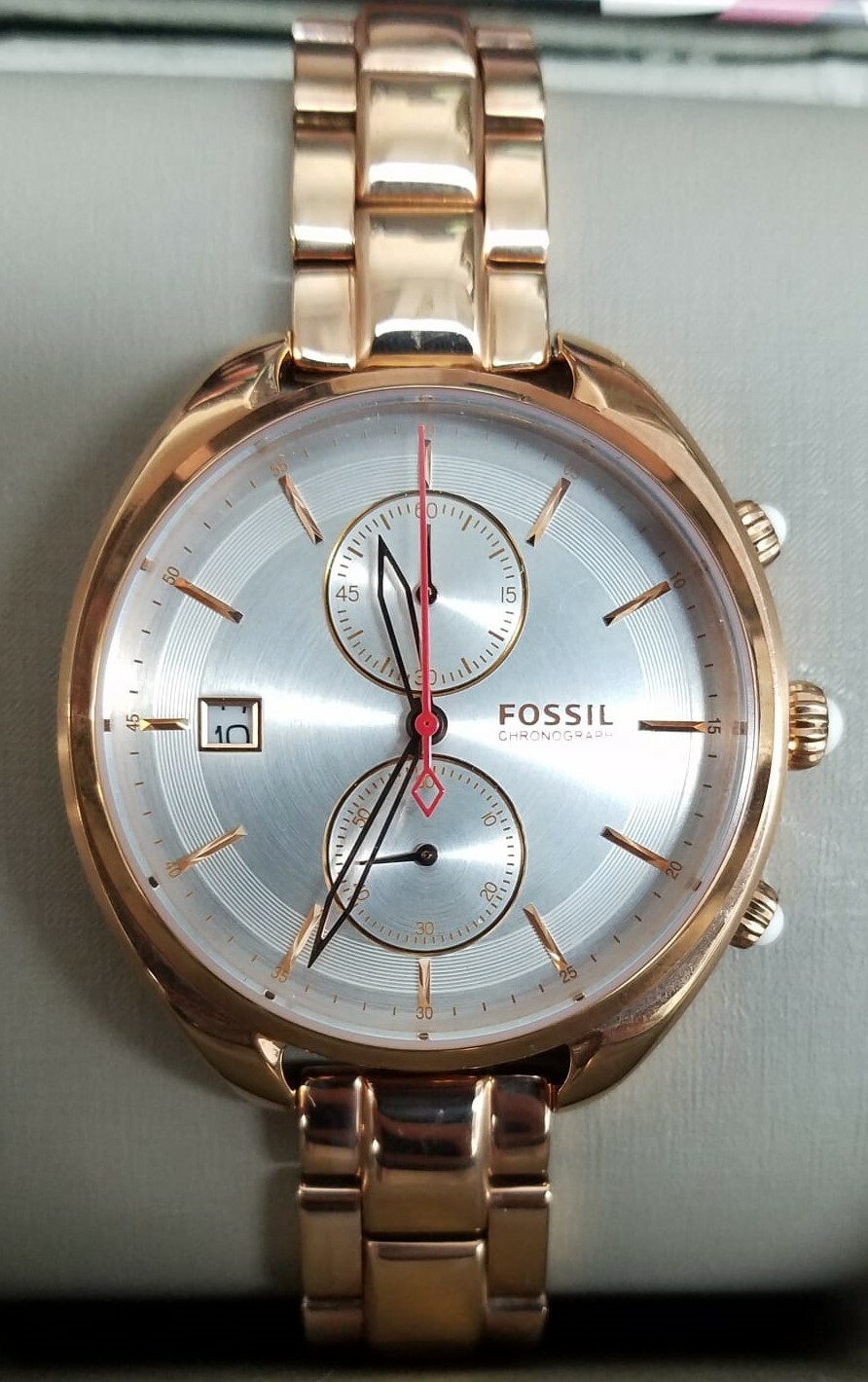 Fossil CH2977 Land Racer Silver Dial Rose Gold Chronograph Women’s Watch