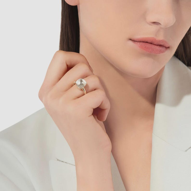 925 Silver White Topaz Ring , Elegant Wedding Jewelry ,Nudo Goald Plated