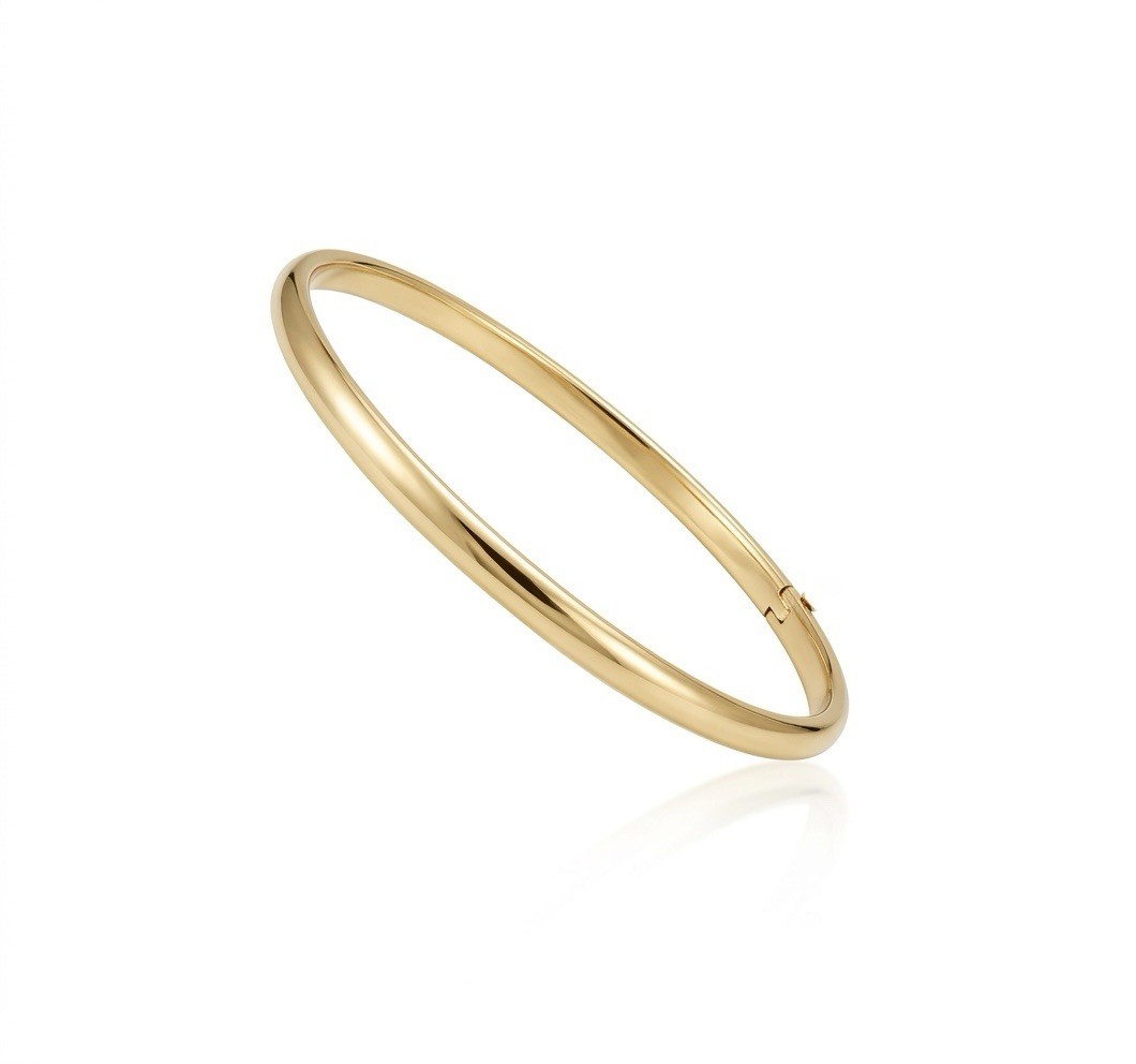 14K Gold Plated Hinged Thin Bangle Bracelet Water Resistant Rhodium Finish