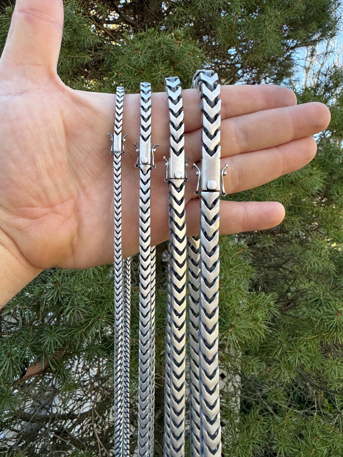 Handmade Franco Chain Necklace Oxidized Real 925 Sterling Silver Box Lock 4-10mm