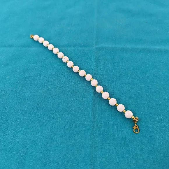 Vintage Monet white enamel bead necklace (24 in.) and bracelet (8 in.) set