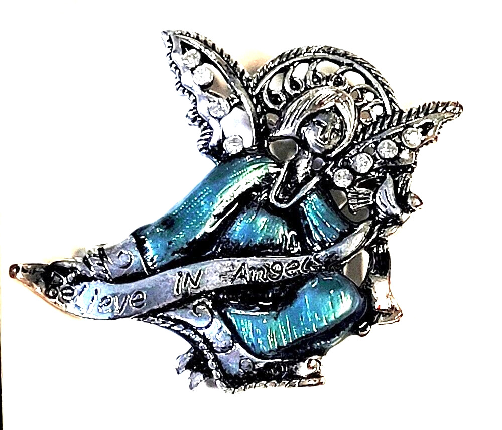 K&M Believe in Angels Enamel Brooch Pin New in Box 2 1/8″