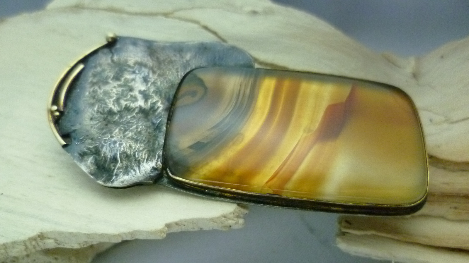 Brooch artist with master hallmark probably jasper 900 silver