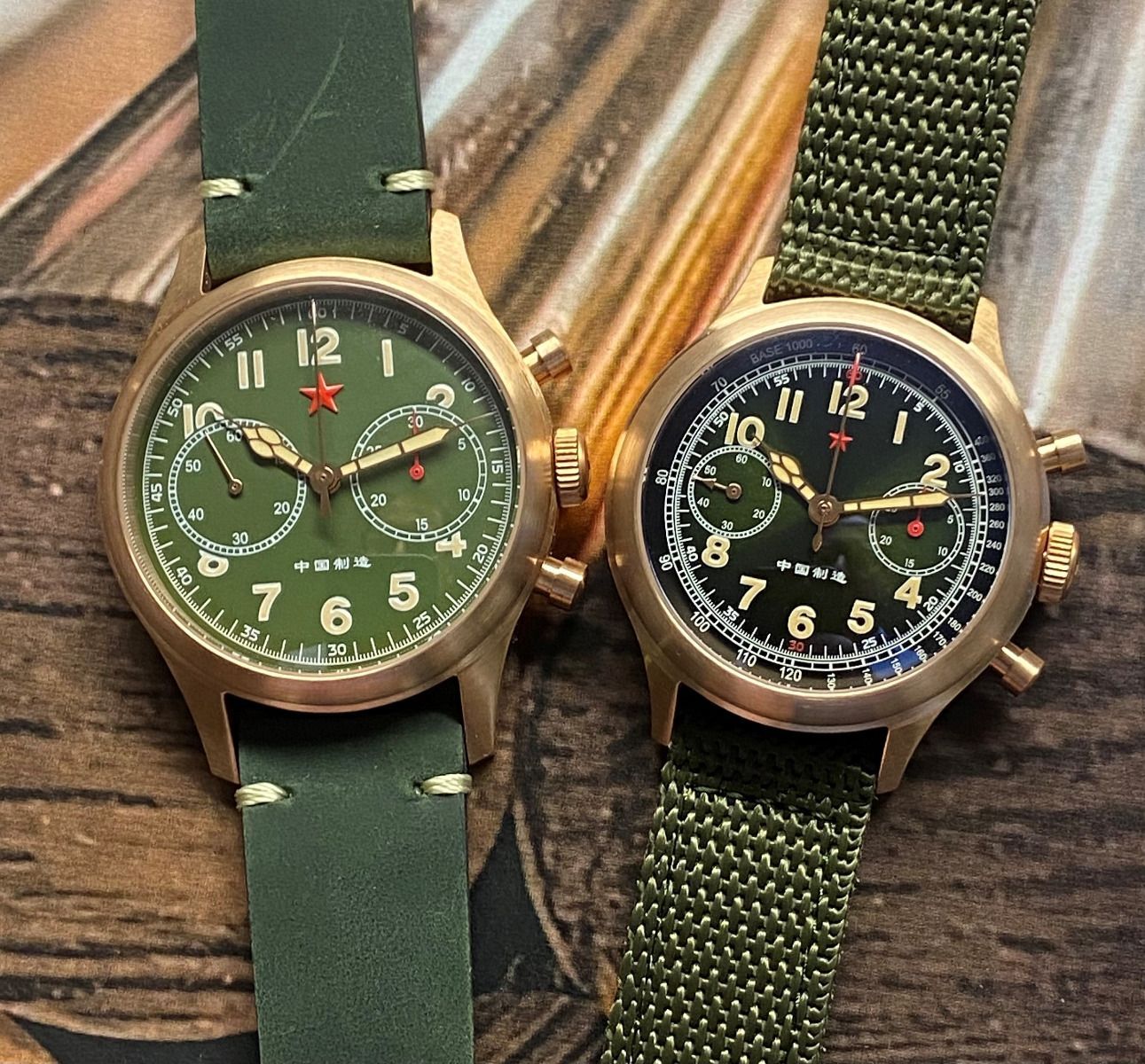 RED STAR 1963 Bronze Cusn8 SEAGULL ST19 Chronograph Watch 40mm Swan Neck 50M C3