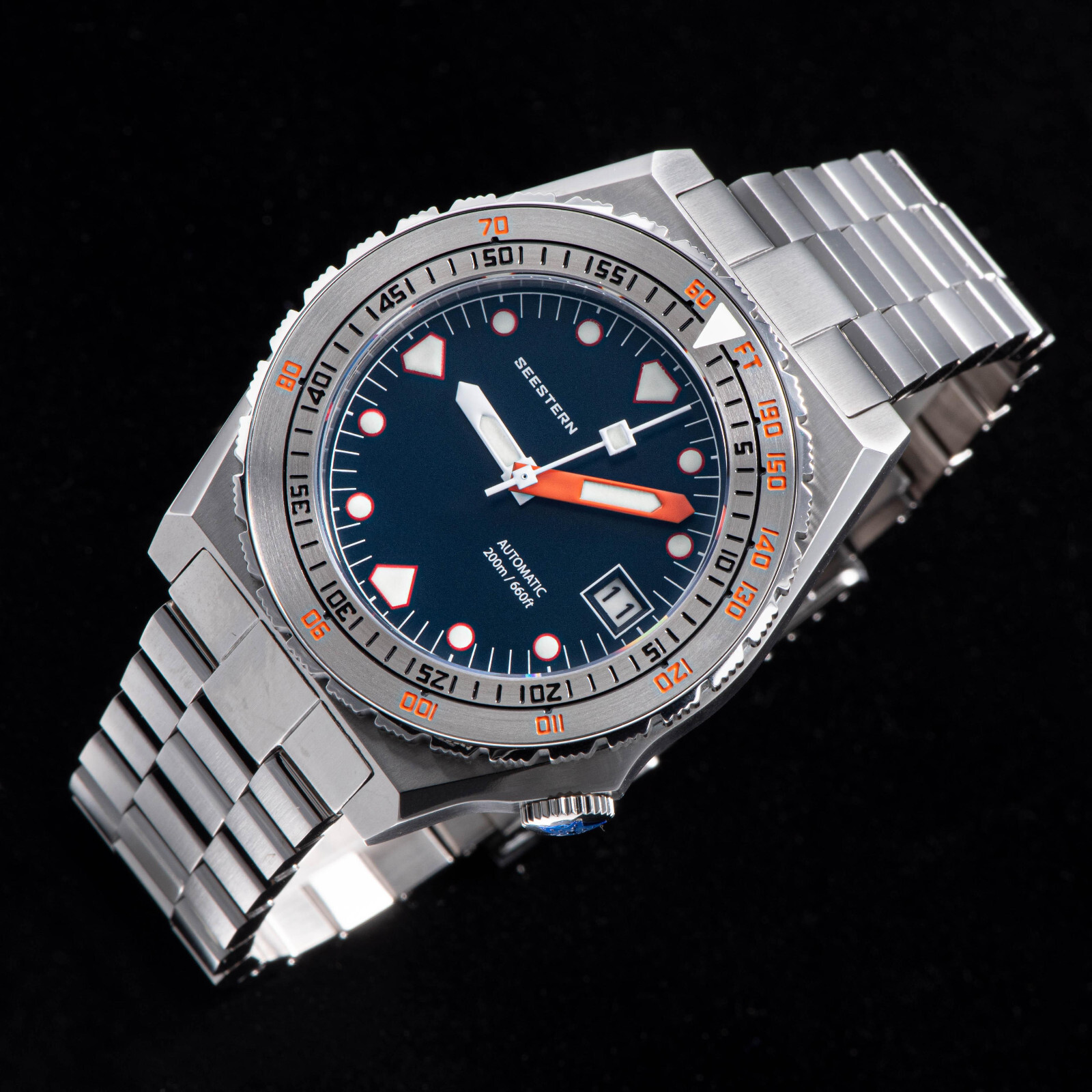 Seestern V3 S407-600T.E LUME DATE Bezel 200m DIVER’S Mens Sport Watch DEEP BLUE