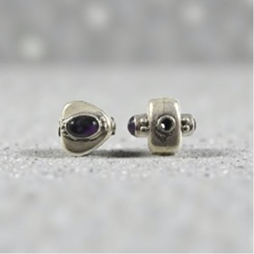 Sterling Silver Focal Bead with Gemstone – 2 pieces (12mmx11mm)