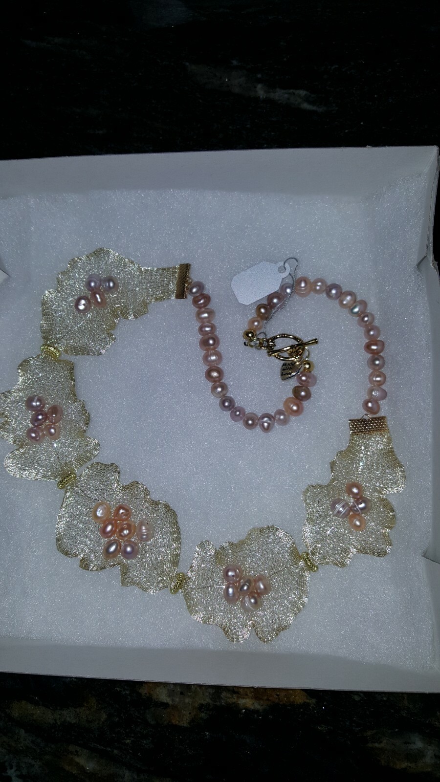 fashion jewelry necklace Italian mesh pearl elegant and contemporary  art