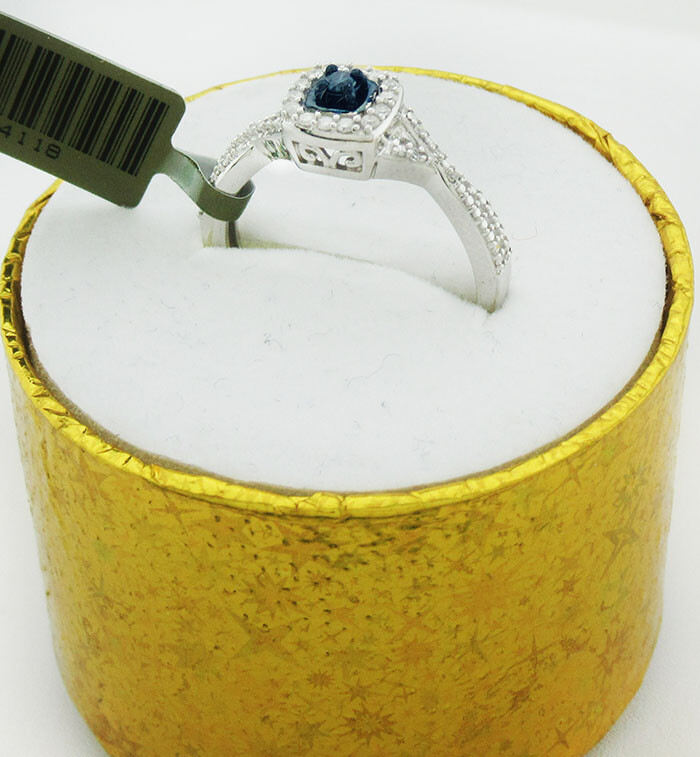 GENUINE 0.38 Cts BLUE & WHITE DIAMONDS ENGAGEMENT RING .925 Silver *NEW WITH TAG