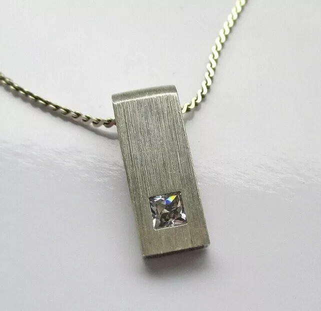 45CM Silver Necklace With Silver Pendant White CZ Brushed 925 Silver