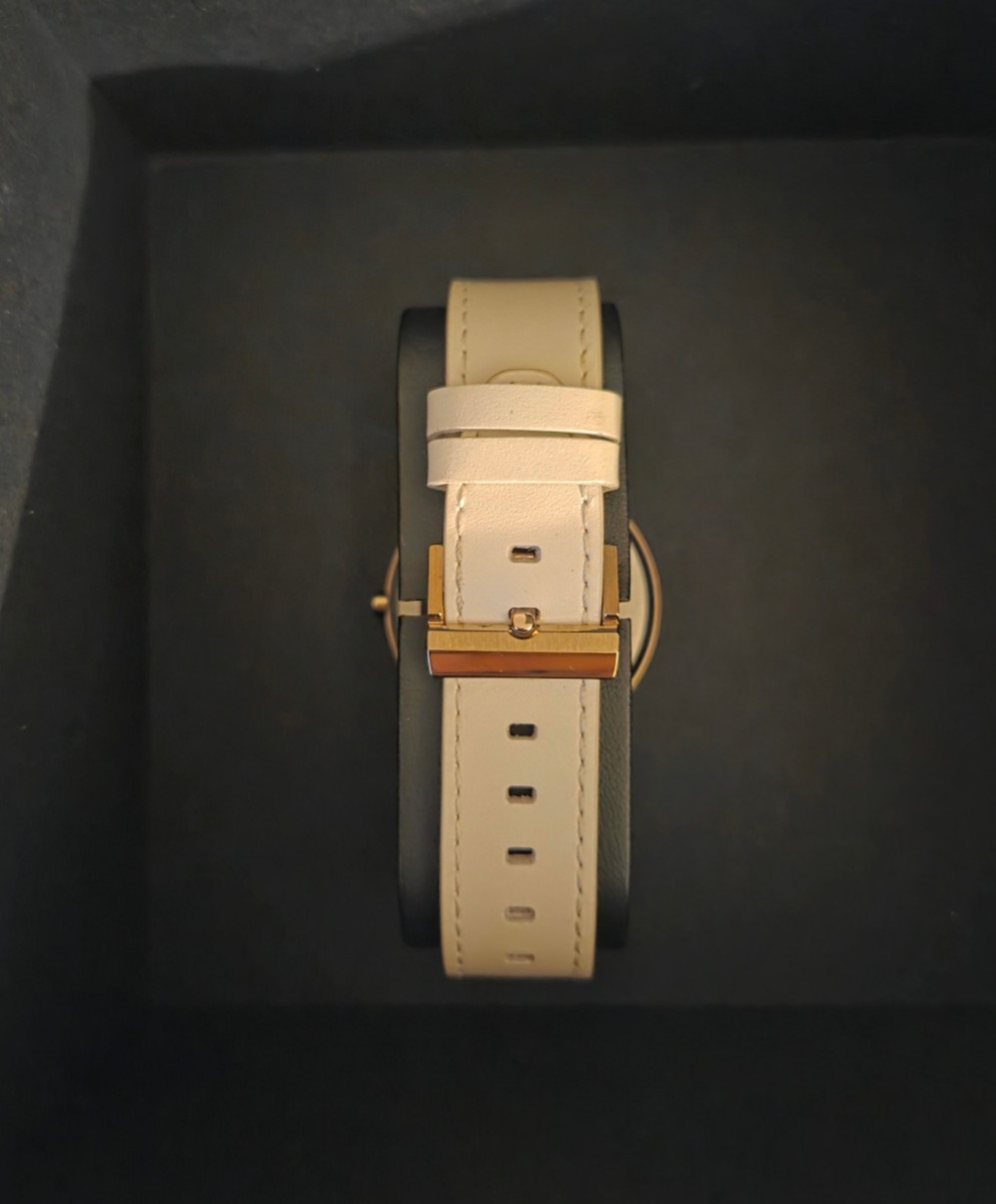 Movado Face | 41mm Rose Gold Stainless Steel Case, Ivory Dial, Leather strap