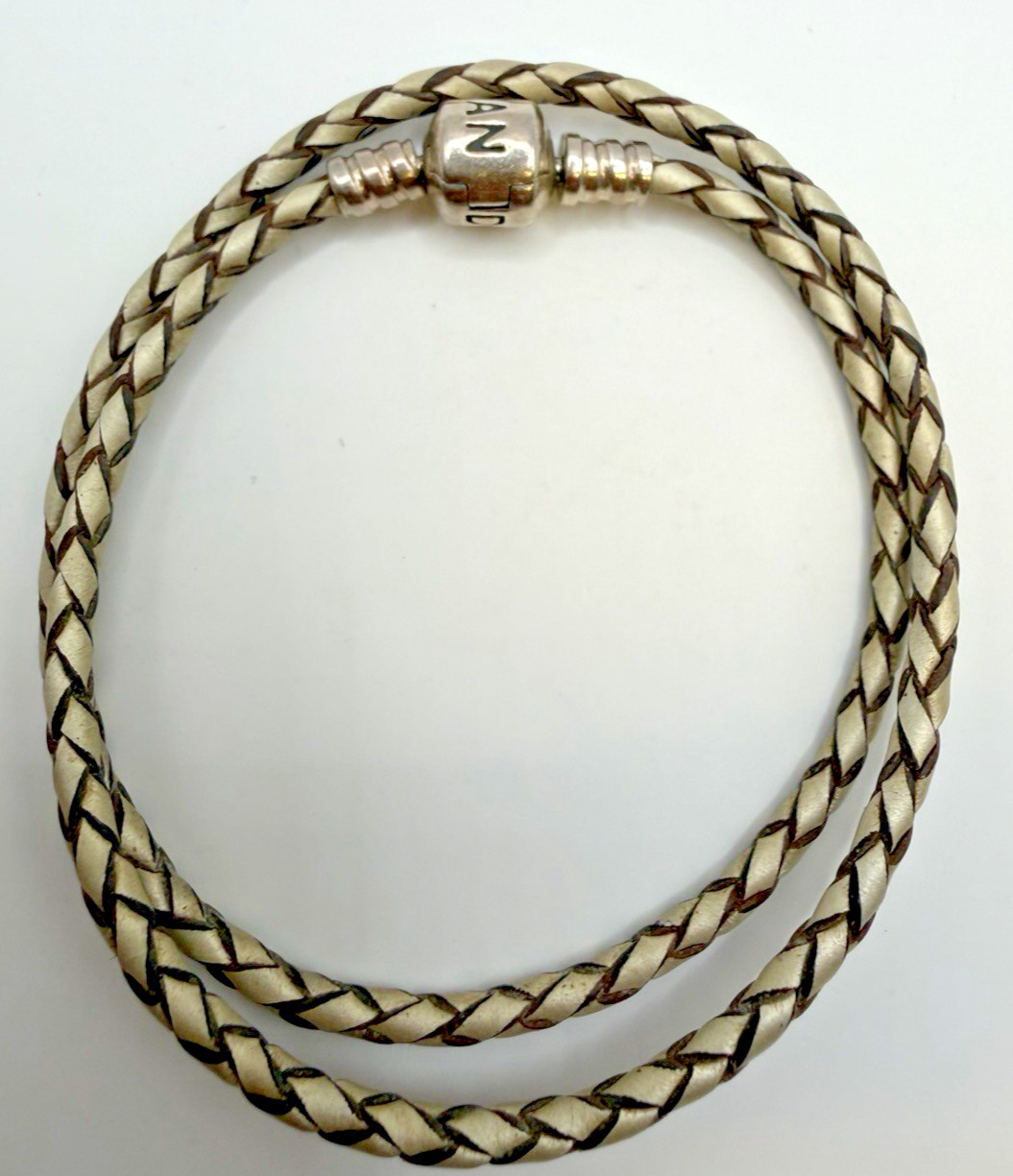 Genuine Pandora Champagne Leather Double Wrap Bracelet S925 ALE 38cm