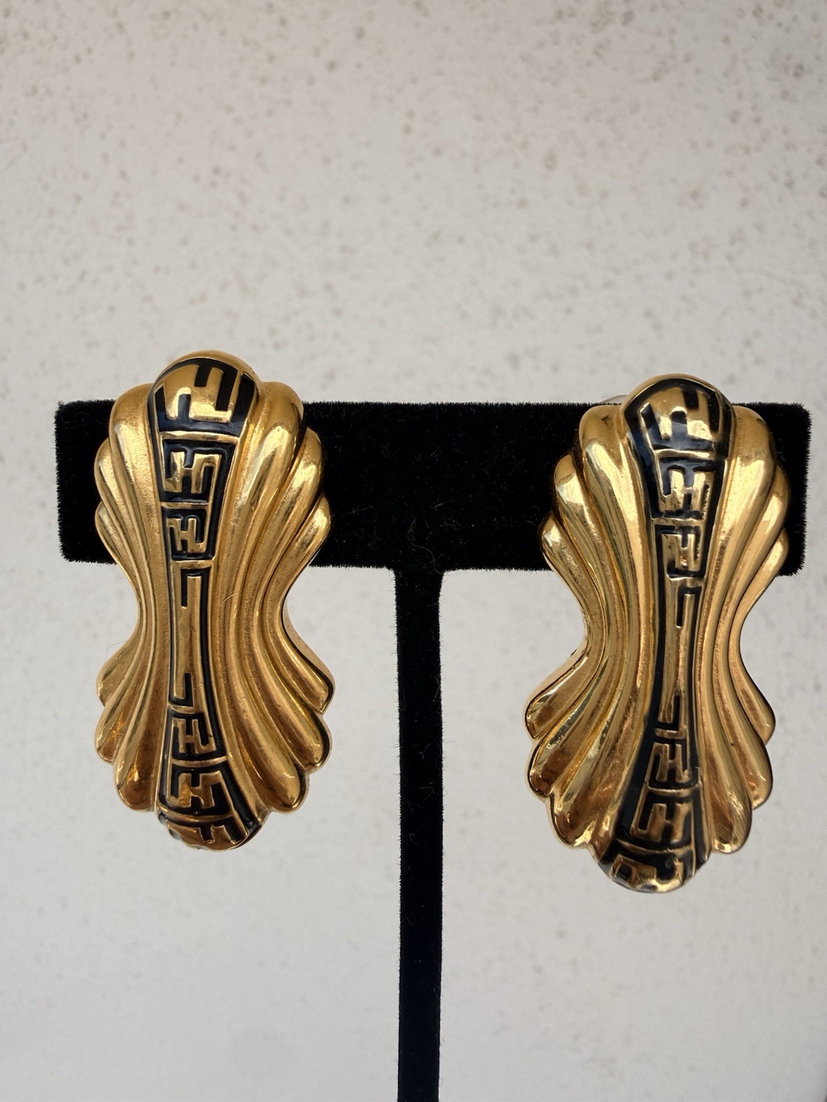 Vintage Signed FENDI Clip On Earrings Gold Tone Classic Stunning