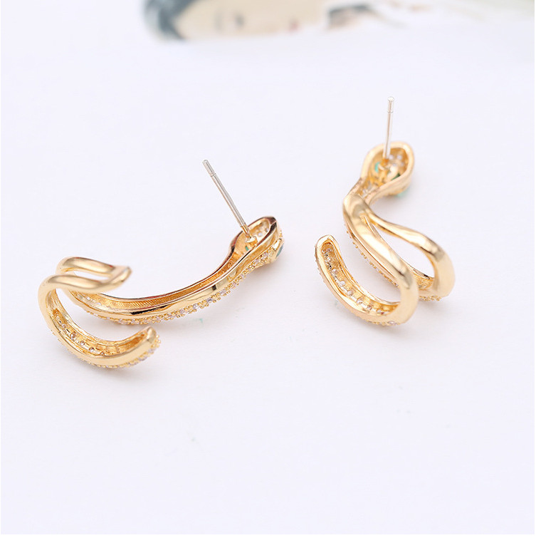 Sterling Silver Sparkling CZ Snake green eyes Stud earring ear cuff climber PE37