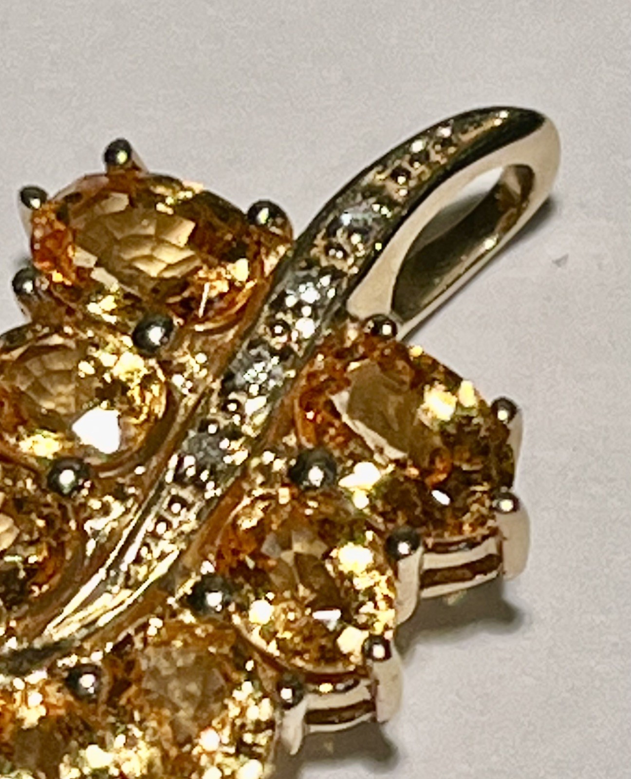14K Gold Pendant with Citrines And Diamonds 3.32gr, 1.25”L Generous Bail Vintage