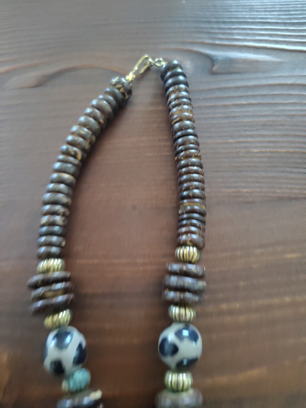 Vintage Hand Painted Leopard Wood – Metal Statement Necklace- Lee Sands