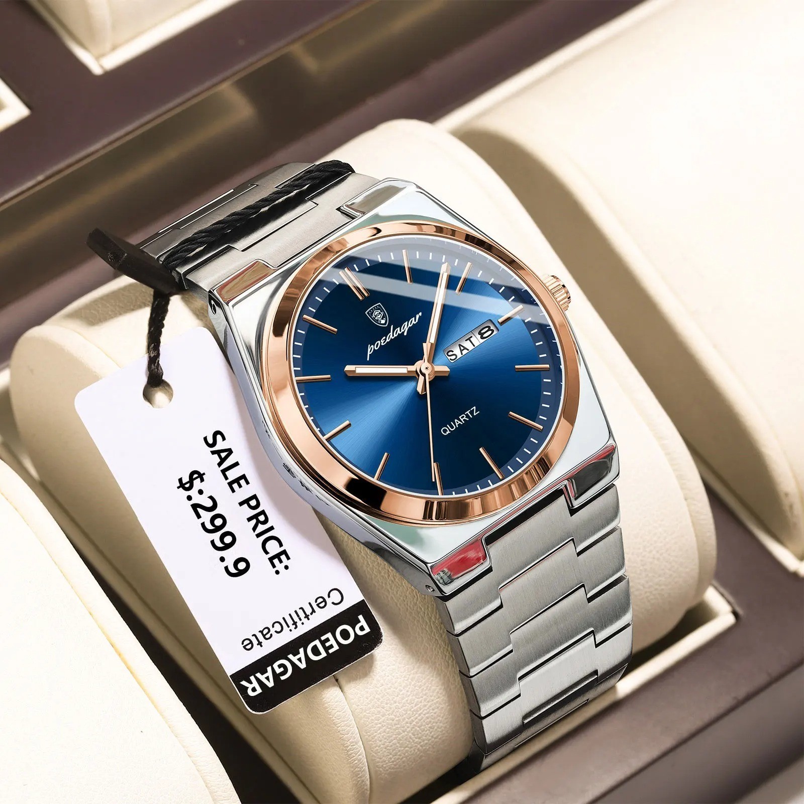 POEDAGAR Luxury Men’s Watches Waterproof Luminous Date Week Men Watch Stainless