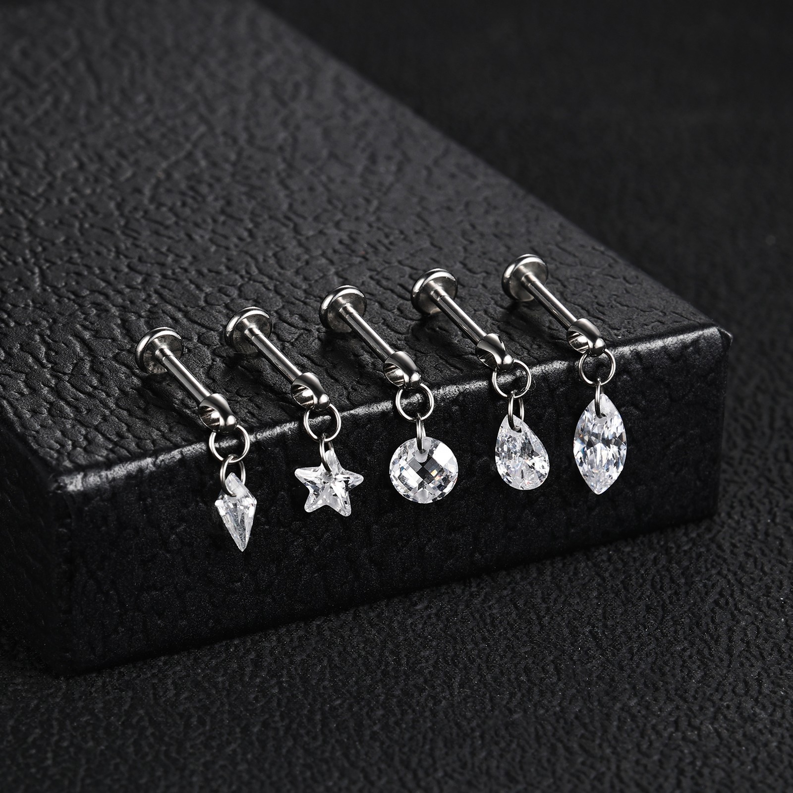 16g G23 Titanium Steel Dangle Labret Lip Stud Tragus Helix Piercing Jewelry