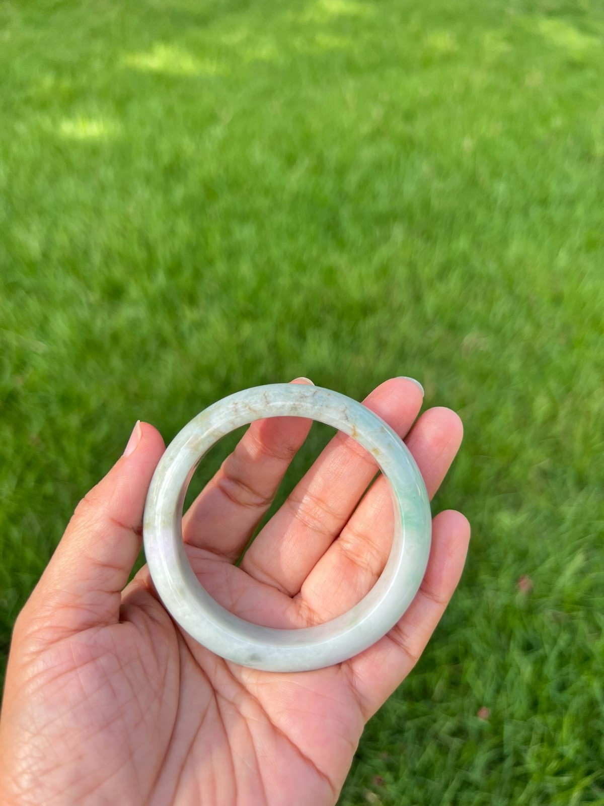 Lavender Green 100% Natural Grade A Jadeite Jade Bangle Bracelet 54.5mm H153