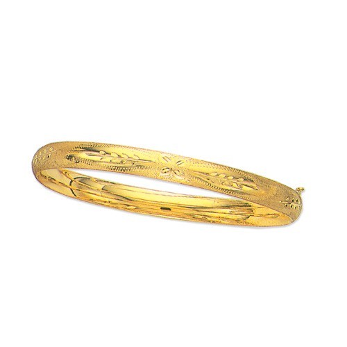 10k Yellow Gold 7″ Florentine Etched Bangle Hinged Bracelet 5mm 3/16″ 4 grams