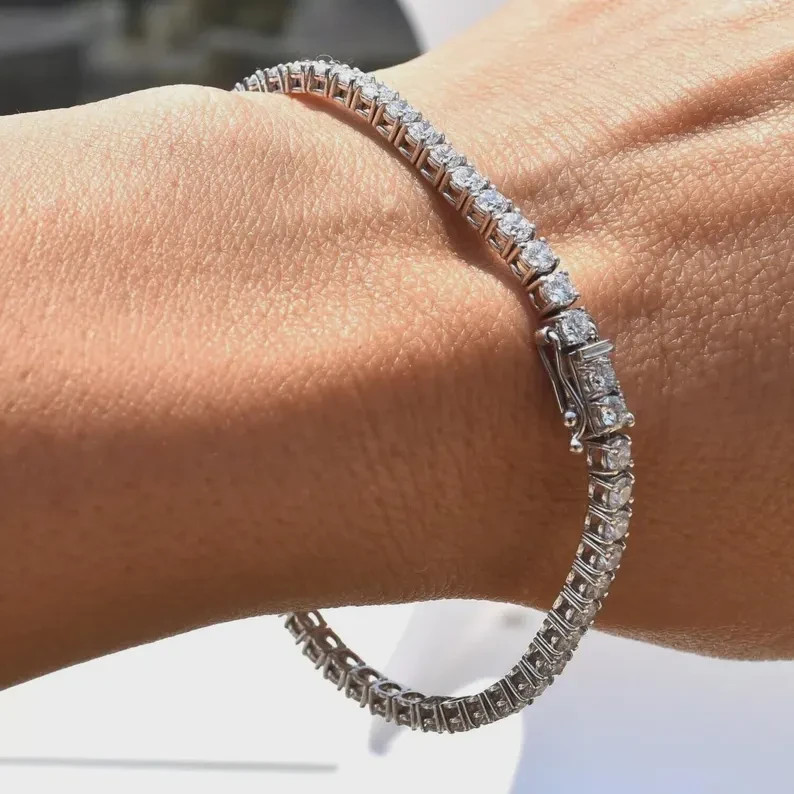 14K White Gold Tennis Bracelet Round Cut Natural Diamond Valentine’s Day Gift