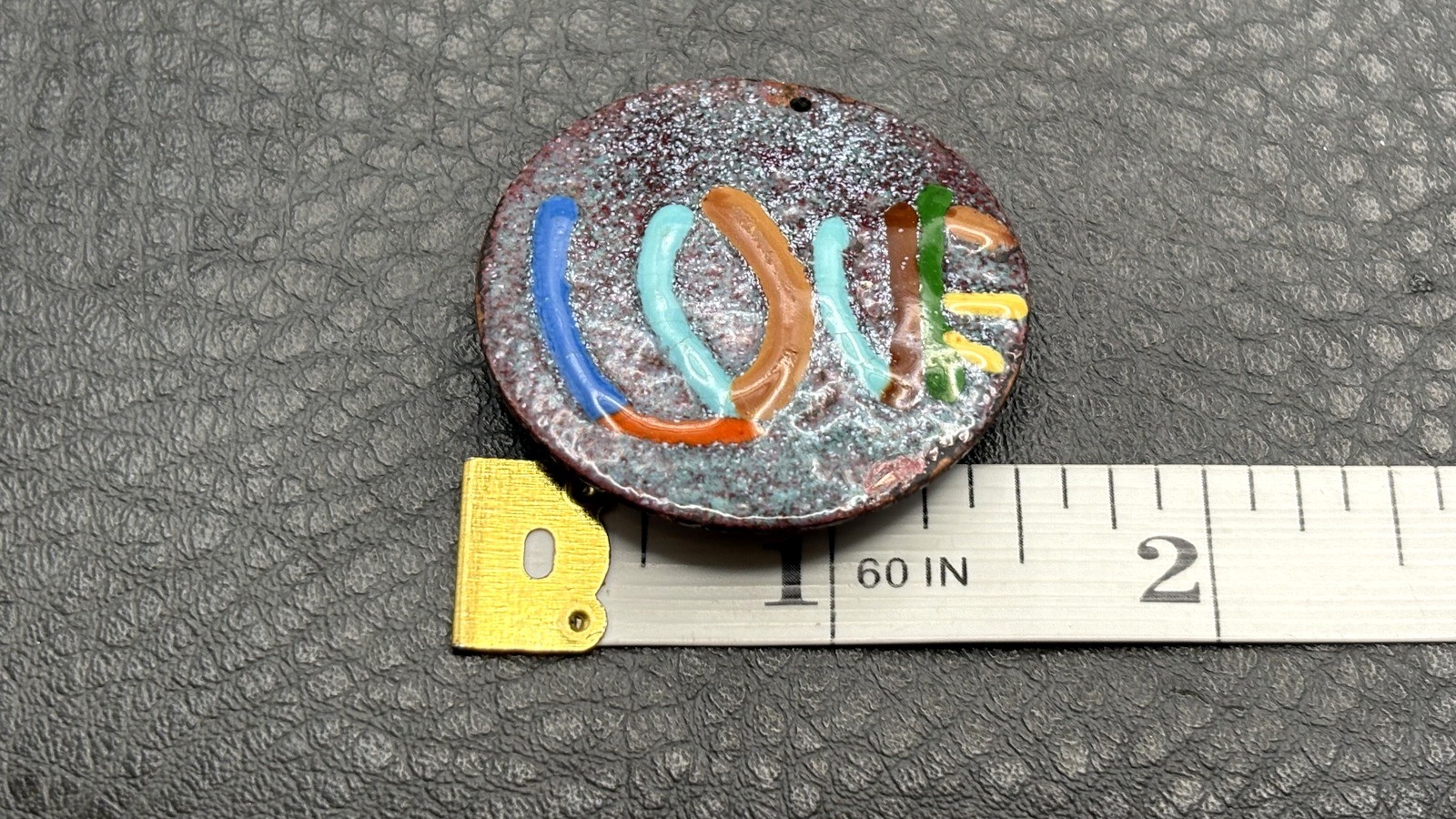 Handmade “LOVE” Enamel Copper Pendant Brooch Colorful Abstract Circle Art Pin