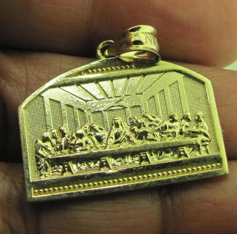 10k Yellow Gold Last Supper Charm Pendant 1″ 3.3 gram