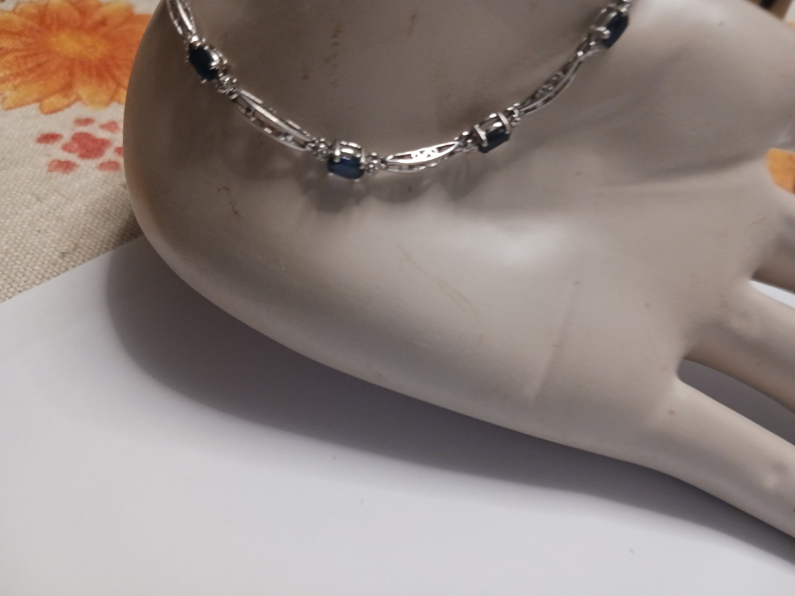 Sapphire and Diamond Accent 10Kt White Gold Bracelet 7 1/8 Inches