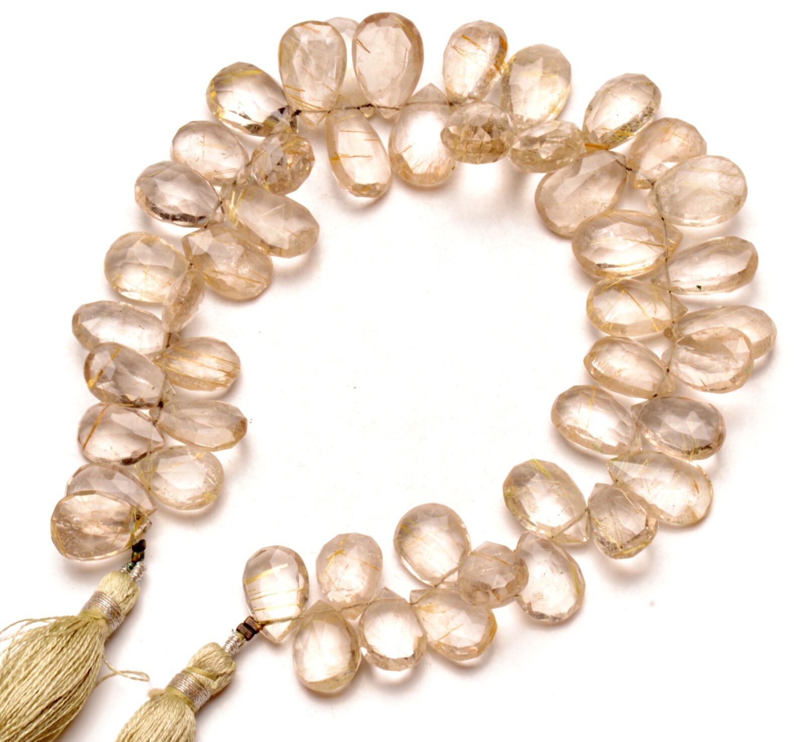 Natural Gem Golden Rutile Quartz 11×8 to 15×10 mm Pear Cut Briolette 9″ Strand