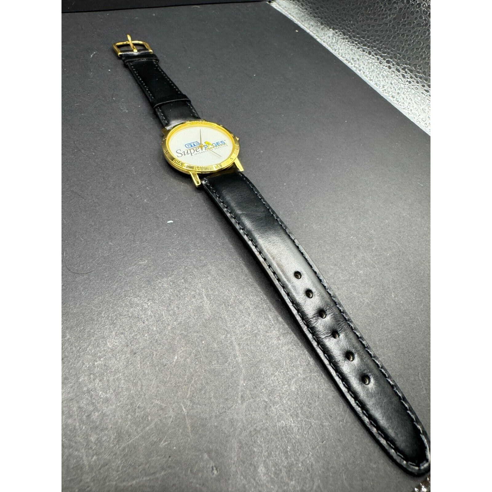 Vintage GTE General Telephone Electronics Super Pages Wrist Watch Black Band