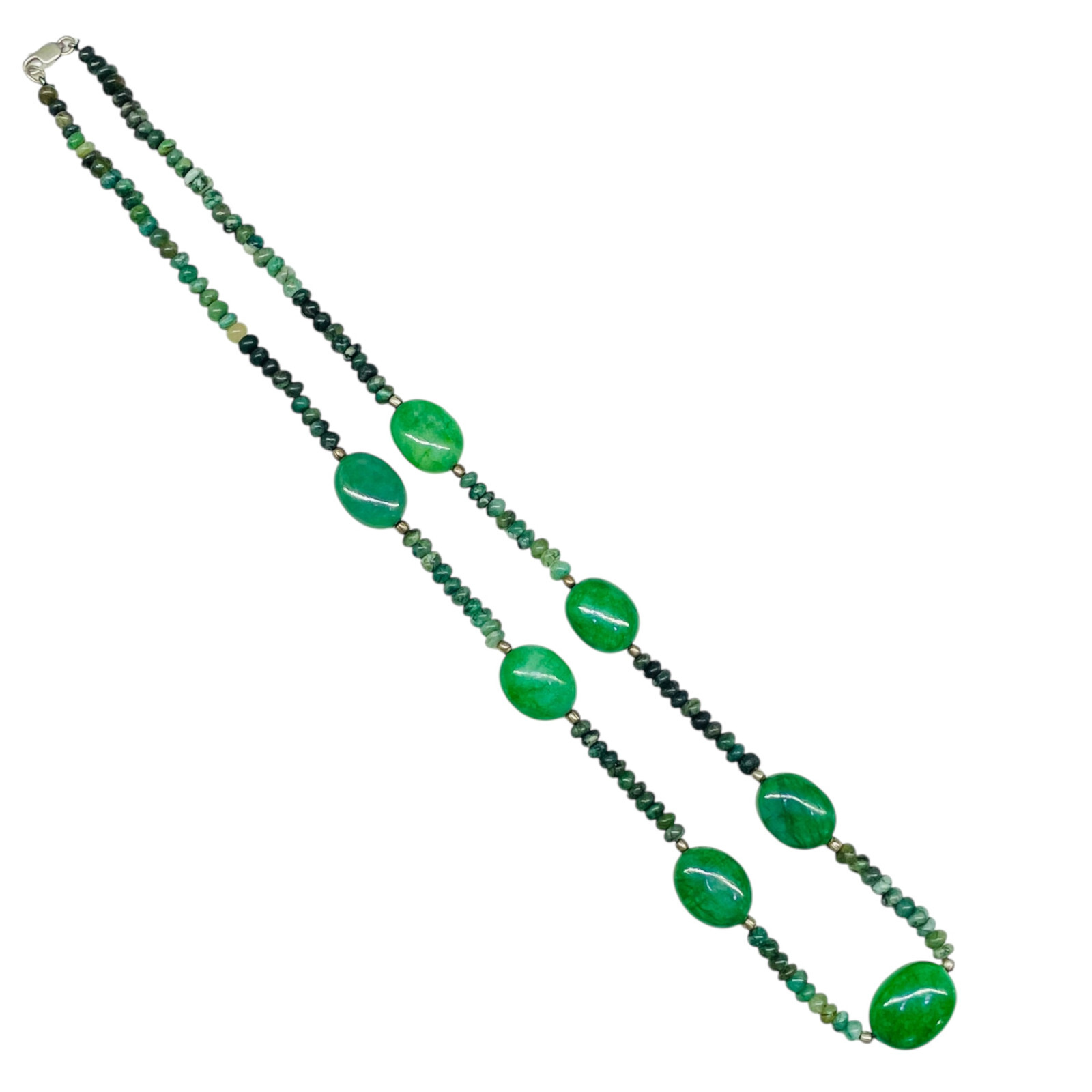 23′ Natural Emerald Designer Necklace Cabochon Beads 925 Silver Clasp