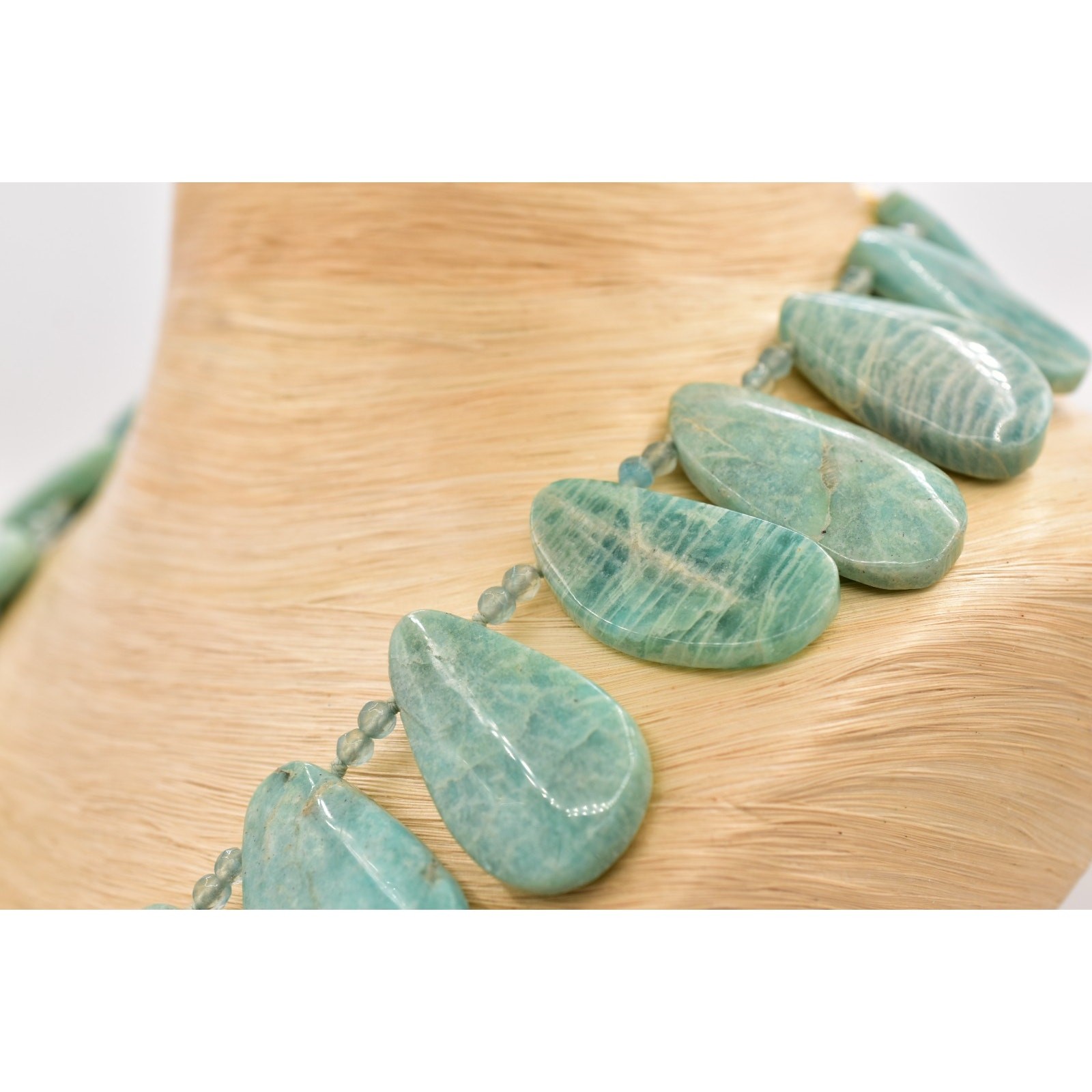 Nest Jewelry Amazonite Petal Necklace Beaded Chunky Aqua Heavy Signed Bin2