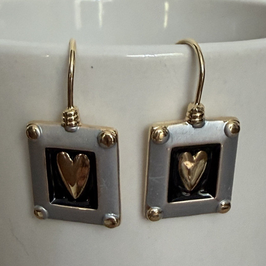 Gold/Silver/Black Tone Metal Rectangle Heart Dangle/Drop Hook Earrings, No Stone