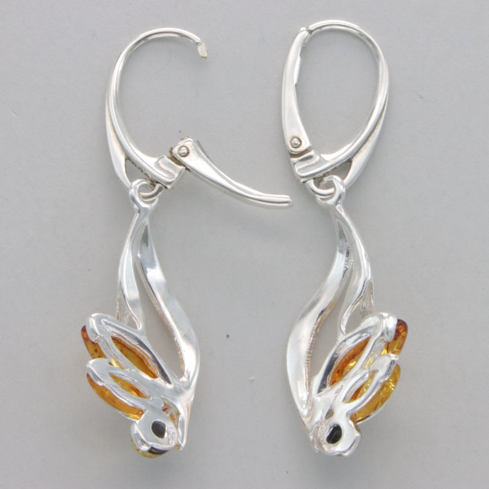 Multi-Color BALTIC AMBER Dangle Leveback Earrings 925 STERLING SILVER #2551e