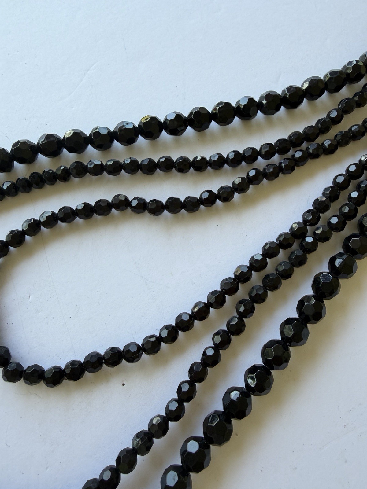 Black Onyx W/ Gold, Clear & Black Glass In 32” Lariat Necklace Adjustable