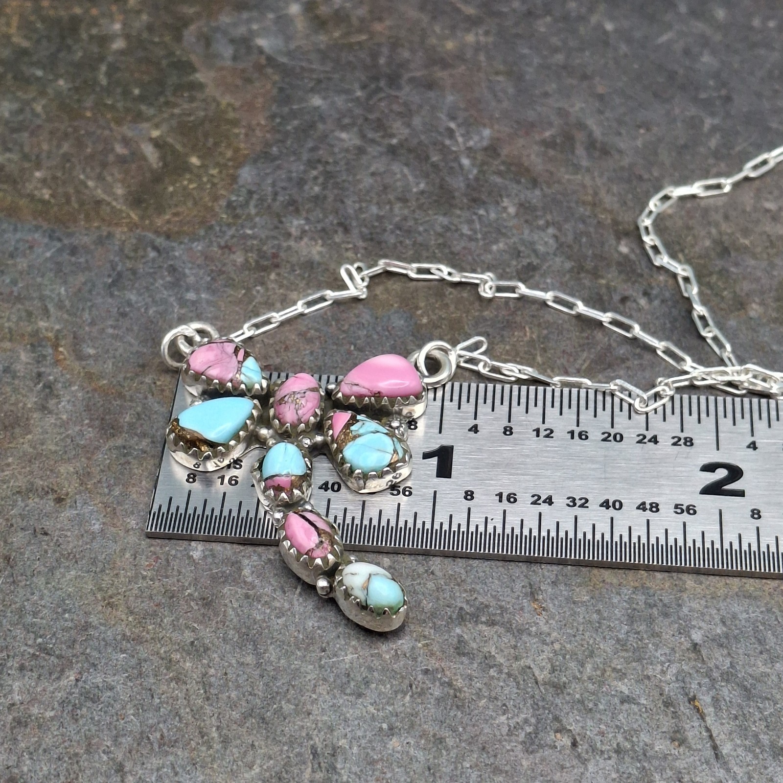 Cotton Candy Turquoise Dragonfly Sterling Silver Necklace 17-19in Southwestern