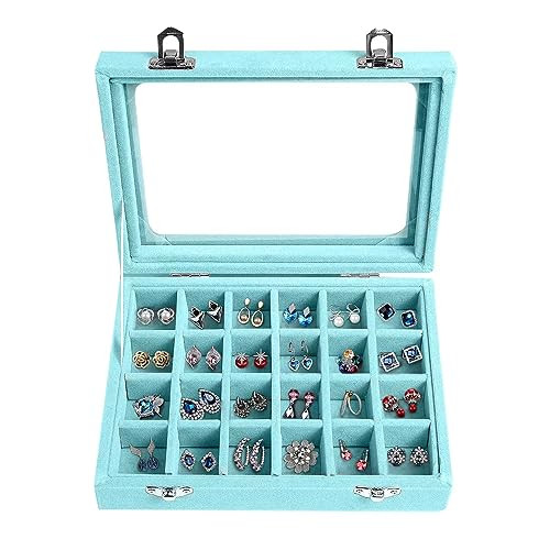 Jewelry Box 24 Grid Velvet Earrings Holder Tray Detachable Earring Case