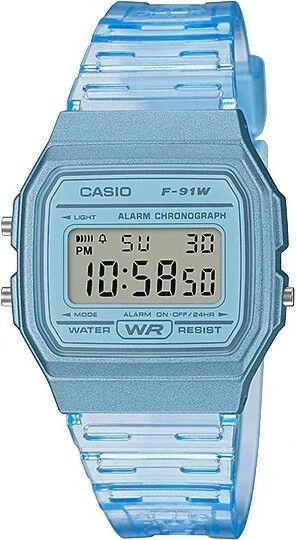 Casio F91WS-2, 7 Year Battery Chronograph Watch, Blue Silicone Strap, Alarm