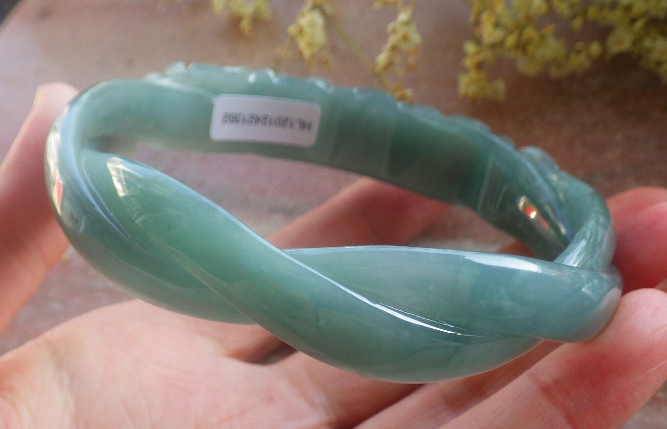 Video Certified Large Green A JADE Jadeite Flower Bangle Bracelet 69mm 200433 AS