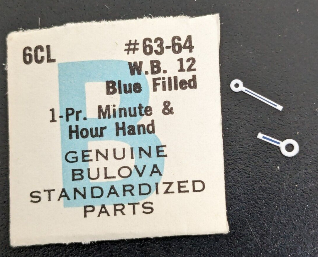 NOS Bulova 6CL WB12 White – Blue Filled – Watch Hand Set #63/64 Square