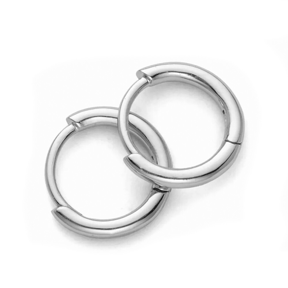 Classic Elegant Pure Solid 925 Sterling Silver White Gold Small Hoop Earrings