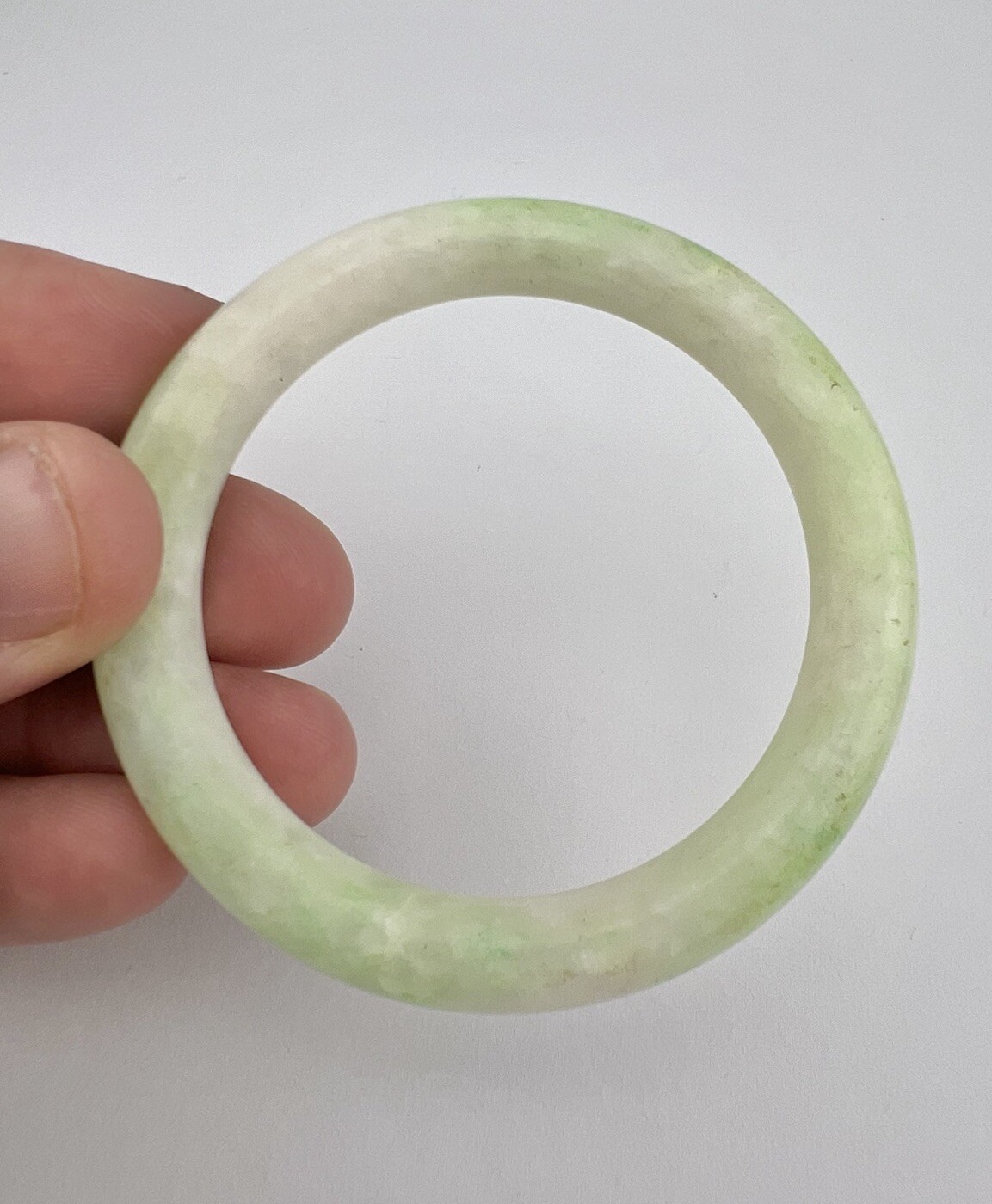 Antique Chinese Icy White & Green Jade Bangle Bracelet 69mm 32.3g