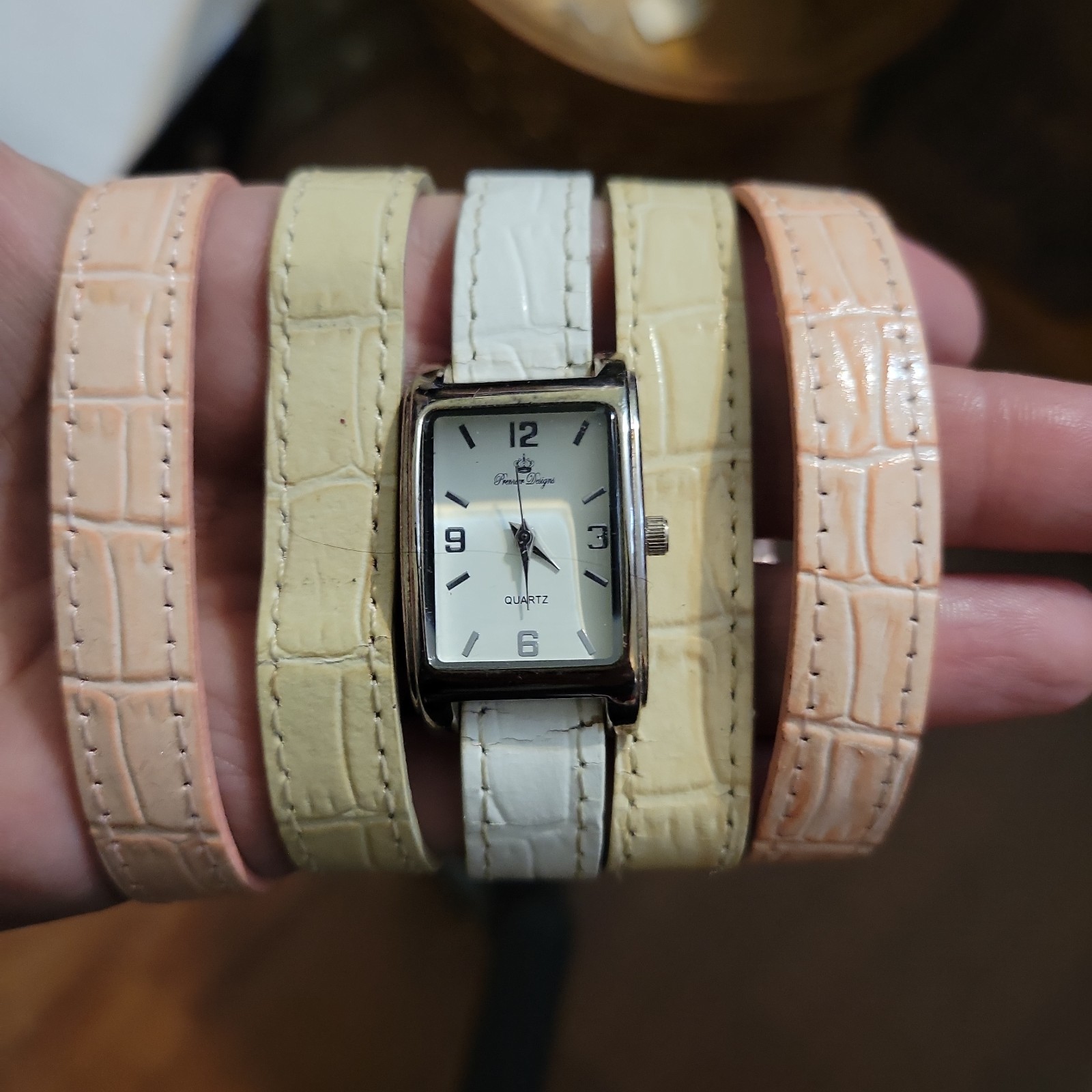 Premier Designs Women’s Watch With 5 Bands White Pink Cream Beige Needs Battery